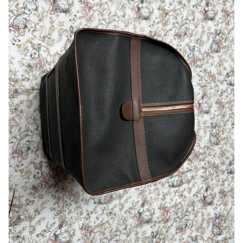 Dunhill Boston Weekender Bag Brown Leather Black Coated Canvas With Luggage Tag